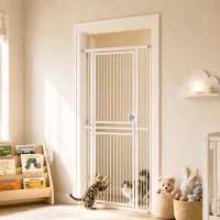 PawHut 71" Extra Tall Cat Gate,  29"-39" Wide Pet Gate with No Drilling, Narrow Spacing, Pull-Ring Latch, 2 Extension Kits(m-1)