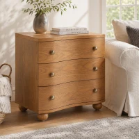 Retro Modern Nightstand with 3 Wave Drawers, Wooden Bedside Storage Table with Bulbous Feet, 23.5'' L x 15.5'' W x 22.5'' H, Brown(m-1)