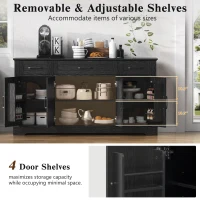 Farmhouse Buffet Cabinet with Metal Hardware and Wood Grain, Sturdy Sideboard for Kitchen and Dining Room, 55'' L x 15.5" W x 32" H, Ash Black(m-5)