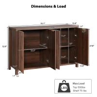 Elegant Fluted Buffet Cabinet with Sculpted Doors, Farmhouse Storage Sideboard for Kitchen Dining Living Room, 55" L × 15.5" W × 33" H, Brown(m-3)