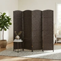 HOMCOM Folding Room Divider Screen 4 Panel 5.6 ' Tall Privacy Screen Freestanding Room Partition for Home Office, Brown(m-7)
