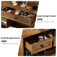 Farmhouse Makeup Vanity with LED Mirror and Outlet, Chic Dressing Table with Drawers and Padded Stool, 37.5'' L x 15.5" W x 56" H, Rustic Brown(m-7)