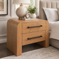 Minimalist Modern Nightstand with Black Metal Handles, Wooden Bedside Storage Table for Bedroom, 28.5'' L x 15.5'' W x 23.5'' H, Brown(m-4)
