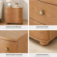 Retro Modern Nightstand Set of 2 with 3 Wave Drawers, Wooden Bedside Storage Tables with Bulbous Feet, 23.5'' L x 15.5'' W x 22.5'' H, Brown(m-4)