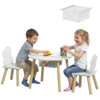 Qaba 3 Pieces Kids Table and Chair Set, Activity Table and Chair Set with Cloud-Shaped Chairs, Mesh Bag(m-13)
