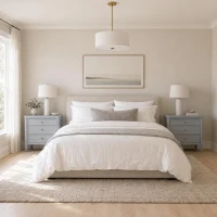 Modern Farmhouse Nightstand Set of 2 with 3 Storage Drawers, Wooden Bedside End Tables with Tapered Legs, 23.5'' L x 15.5'' W x 24.5'' H, Gray(m-5)