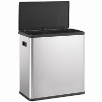 HOMCOM Automatic Trash Can, 15.8Gal / 60L Touchless Garbage Can with Dual Compartments, Stainless Steel, Silver(m-13)