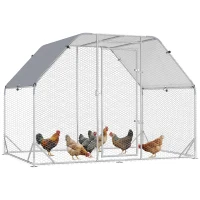 PawHut Large Chicken Coop Metal Chicken Run with Waterproof and Anti-UV Cover, Flat Shaped Walk in Fence Cage Hen House for Outdoor and Yard Farm Use, 1" Tube Diameter, 9.2' x 6.2' x 6.4'(m-1)