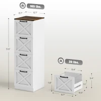 HOMCOM Vertical Storage Drawers Farmhouse X Pattern Printer Stand Fits Letter Files 4 Drawers White(m-3)