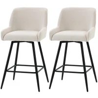 HOMCOM Kitchen Island Chairs Counter Height Bar Stools with Swivel Linen Seat and Footrest, Cream White(m-1)