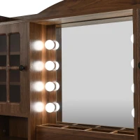 Farmhouse Makeup Vanity with Lighted Mirror and Power Outlet, Chic Dressing Table with Drawers and Stool, 47'' L x 15.5" W x 61.5" H, Walnut(m-10)
