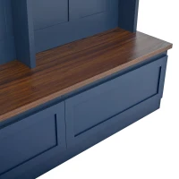 Rustic Farmhouse 4-in-1 Hall Tree Coat Rack with 2 Large Drawers, Shoe Storage Bench Unit with 6 Hooks, 53'' L x 15'' W x 75.5'' H, Blue(m-9)