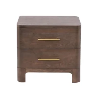 Chic Nightstand with 2 Drawers, Rounded Corners and Gold Handles, Versatile Storage Cabinet for Bedroom, 23.5'' L x 15.5" W x 22.5" H, Brown Oak(m-2)