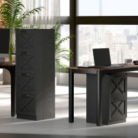 HOMCOM Vertical Storage Drawers Farmhouse X Pattern Printer Stand Fits Letter Files 4 Drawers Black(m-9)