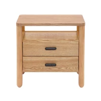 Modern Nightstands with Open Shelf and 2 Drawers, Wooden Bedside Storage Table Unit with Rounded Corners, 23.5'' L x 15.5'' W x 24'' H, Light Natural(m-2)