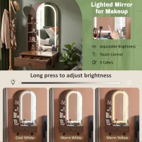 Modern Floating Makeup Vanity with Arched Mirror, Outlet and 3-Color Lights, Versatile Wall Vanity for Bedrooms, 23'' L x 15.5" W x 48" H, Walnut(m-6)
