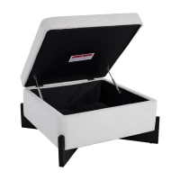Modern Large Square Ottoman with Faux Leather and Hidden Storage, Versatile Coffee Table for Living Room, 30.5'' L x 30.5" W x 17.5" H, White(m-5)