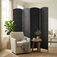 HOMCOM Room Divider 4 Panel, 6FT Tall Folding Privacy Screen, Freestanding Hand-Woven Partition for Room Separation with 360° Hinges, Paper Rope Diamond Weave, Black(m-2)