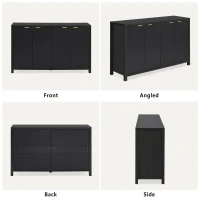 Elegant Fluted Buffet Cabinet with Sculpted Doors, Farmhouse Storage Sideboard for Kitchen Dining Living Room, 55" L × 15.5" W × 33" H, Black(m-9)