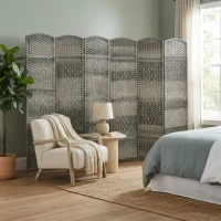 HOMCOM Folding Room Divider Screen 6 Panel 6' Tall Privacy Screen Freestanding Wood Partition for Home Office, Mixed Gray(m-2)