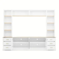 Rustic Farmhouse Entertainment Centre with 6 Storage Drawers, Modern TV Wall Unit with Adjustable Shelves, 98.5'' L x 15.5'' W x 79.5'' H, White(m-13)
