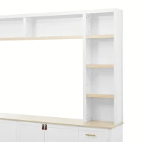 Rustic Farmhouse Entertainment Centre with 6 Storage Drawers, Modern TV Wall Unit with Adjustable Shelves, 98.5'' L x 15.5'' W x 79.5'' H, White(m-8)