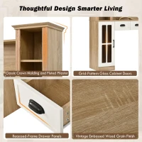 Farmhouse Makeup Vanity with LED Mirror and Power Outlet, Chic Dressing Desk with Jewelry Organizer, 54.5'' L x 15.5" W x 70" H, Natural+White(m-8)