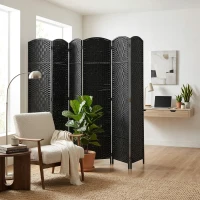 HOMCOM Room Divider 6 Panel, 6FT Tall Folding Privacy Screen, Freestanding Hand-Woven Partition for Room Separation with 360° Hinges, Paper Rope Diamond Weave, Black(m-2)