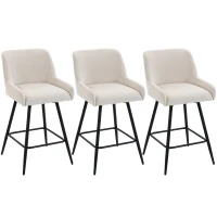 HOMCOM Kitchen Island Chairs Counter Height Bar Stools with Swivel Linen Seat and Footrest, Cream White(m-11)