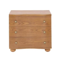 Retro Modern Nightstand Set of 2 with 3 Wave Drawers, Wooden Bedside Storage Tables with Bulbous Feet, 23.5'' L x 15.5'' W x 22.5'' H, Brown(m-2)