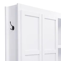 Rustic 4-in-1 Hall Tree Coat Rack with 4 Cabinets and 6 Sturdy Hooks, Shoe Storage Bench Unit for Mudroom, 63'' L x 15.5'' W x 76.5'' H, White(m-9)