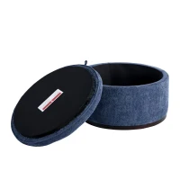 Elegant Round Storage Ottoman with Tufted Chenille and Removable Lid, Versatile Coffee Table for Living Room, 28'' L x 28" W x 16.5" H, Blue(m-7)