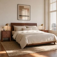 Modern Nightstand with 2 smooth-gliding drawers, Wooden Bedside Storage Table with Signature Rounded Legs, 23.5'' L x 15.5'' W x 23.5'' H, Brown(m-6)