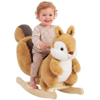 Qaba Rocking Horse for Toddlers 1-3 Years, Squirrel Baby Rocking Horse with Animal Sound, Safety Belt, Brown(m-13)