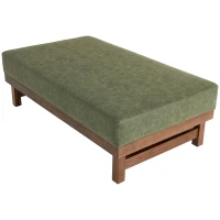 Sleek Large Ottoman with Faux Leather and Walnut Legs, Versatile Coffee Table for Living Room and Bedroom, 48" L × 27.5" W × 15.5" H, Green(m-12)