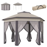 Outsunny 13' x 13' Pop Up Gazebo Hexagonal Canopy Shelter with 6 Zippered Mesh Netting for Patio Backyard Garden Wedding Party(m-1)