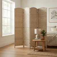 HOMCOM Folding Room Divider Screen 4 Panel 6' Tall Privacy Screen Freestanding Wood Partition for Home Office, Washed Oak(m-8)