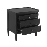 Modern Nightstand with 3 Drawers and Brass Handles, Chic Storage Cabinet with Solid Wood Frame, 23.5'' L x 15.5" W x 24.5" H, Black(m-9)