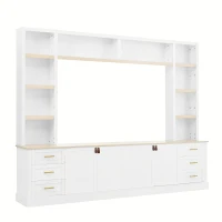 Rustic Farmhouse Entertainment Centre with 6 Storage Drawers, Modern TV Wall Unit with Adjustable Shelves, 98.5'' L x 15.5'' W x 79.5'' H, White(m-14)