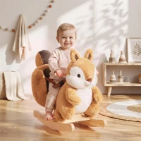 Qaba Rocking Horse for Toddlers 1-3 Years, Squirrel Baby Rocking Horse with Animal Sound, Safety Belt, Brown(m-8)