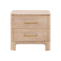 Modern Nightstand with 2 Drawers, Rounded Corners and Gold Handles, Versatile Storage Cabinet for Bedroom, 23.5'' L x 15.5" W x 22.5" H, Natural(m-2)