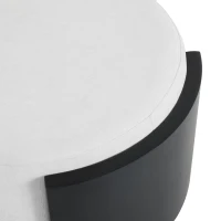 Chic Round Ottoman with Curved Wood-Grain and High-Density Foam, Versatile Coffee Table for Living Room, 32'' L x 32" W x 17.5" H, White+Black(m-6)