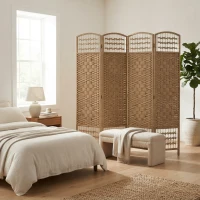 HOMCOM 4 Panel Folding Room Divider Portable Privacy Screen Wave Fiber Room Partition for Home Office Natural(m-8)