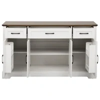 Farmhouse Buffet Cabinet with Metal Hardware and Wood Grain, Sturdy Sideboard for Kitchen and Dining Room, 55'' L x 15.5" W x 32" H, Vintage White(m-13)