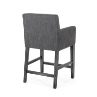 Modern Upholstered Counter Stool with Rounded Armrests, Soft Kitchen Stool with Rubberwood Frame, 23.5'' L x 23.5" W x 39.5" H, Charcoal(m-8)