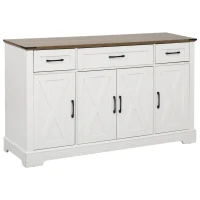 Farmhouse Buffet Cabinet with Metal Hardware and Wood Grain, Sturdy Sideboard for Kitchen and Dining Room, 55'' L x 15.5" W x 32" H, Vintage White(m-14)