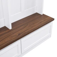 Rustic Farmhouse 4-in-1 Hall Tree Coat Rack with 2 Large Drawers, Shoe Storage Bench Unit with 6 Hooks, 53'' L x 15'' W x 75.5'' H, White(m-9)