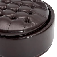 Elegant Round Storage Ottoman with Tufted Chenille and Removable Lid, Versatile Coffee Table for Living Room, 28'' L x 28" W x 16.5" H, Dark Brown(m-5)