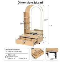 Modern Floating Makeup Vanity with Arched Mirror, Outlet and 3-Color Lights, Versatile Wall Vanity for Bedrooms, 23'' L x 15.5" W x 48" H, Natural(m-3)