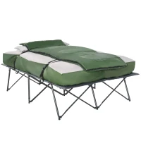 Outsunny 2-Person Folding Camping Cot Portable Outdoor Bed Set with Sleeping Bag, Inflatable Air Mattress, Comfort Pillows and Carry Bag, Soft and Comfortable for Outdoor Travel Camp Beach Vacation(m-11)